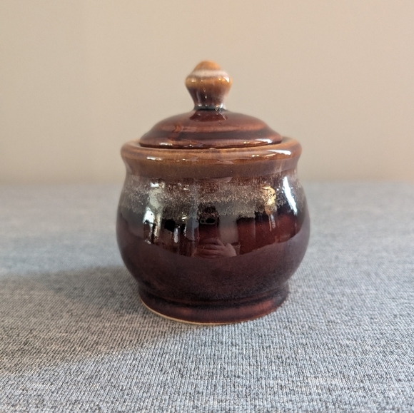 Brown Drip Glaze Pottery Jar/Sugar Bowl/Cannister with Lid - Picture 2 of 5